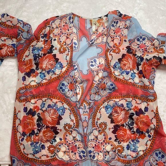 Moon Orchid Women's Boho Bell Sleeve Sheer Floral‎ Print Oversized Kimono Sz Sm - Picture 12 of 13